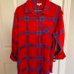 Red plaid button down tunic